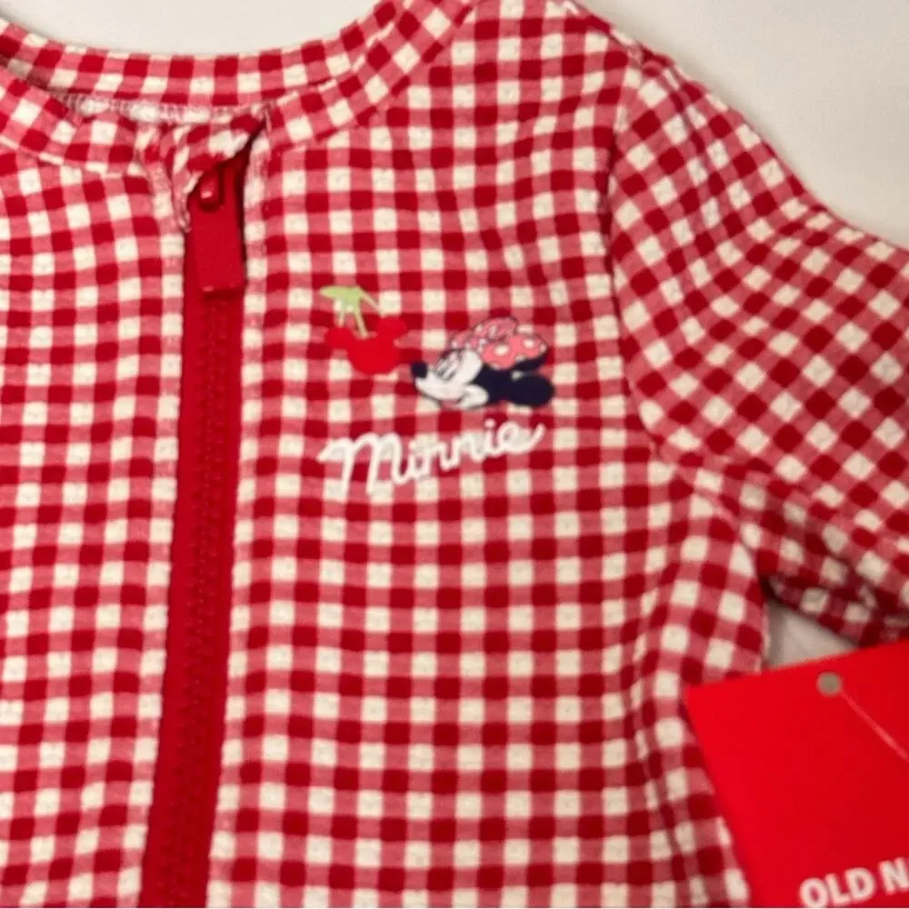 Disney X Minnie Old Navy Kids Swim Long Sleeve Zip Front Swimsuit Sz 3-6 M NWT
